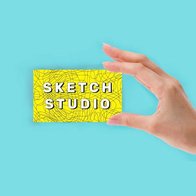 Gelbe Sketch mit handgezeichnet Prägung Visitenkarte (Yellow Sketch Embossed hand-drawn Line Business Card)