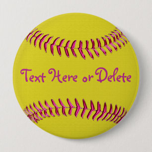 Gelbe Softball-Buttone mit rosa Faden, IHR TEXT Button