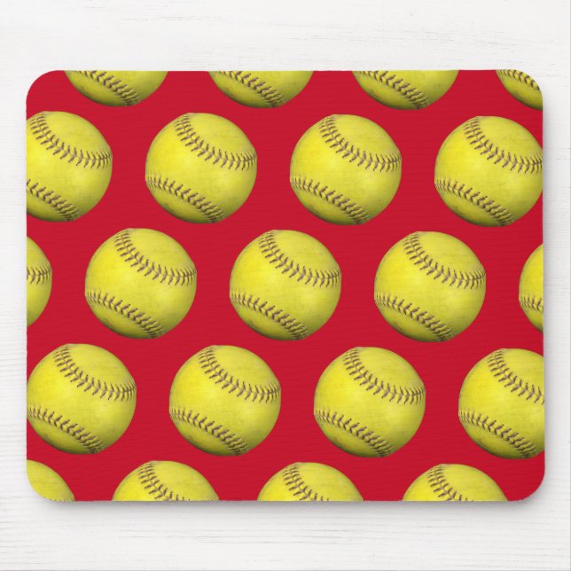 Gelbe Softballs in Rot Mousepad (Vorne)