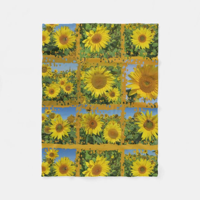 Gelbe Sommer-Blume Deckenkollage Fleecedecke (Vorderseite)
