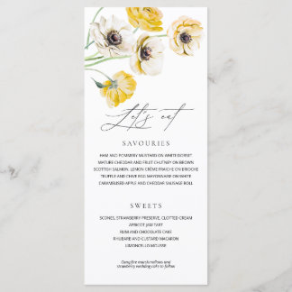 Gelbe Sommerblumen Minimalistische Hochzeitsmenü Menükarte