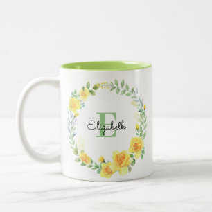 Gelbe Sommermonate Blume Wreath Monogramm Zweifarbige Tasse
