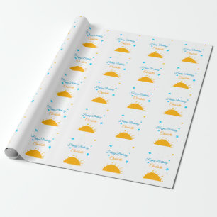 Gelbe Sonne blaue Sterne Alles Gute zum Geburtstag Geschenkpapier