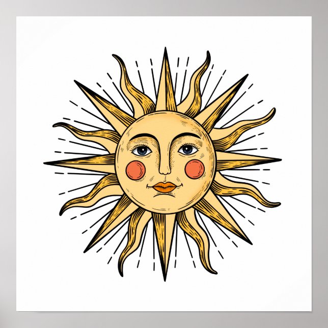 Gelbe Sonne mit Gesicht   16 x 16 Poster (Vorne)