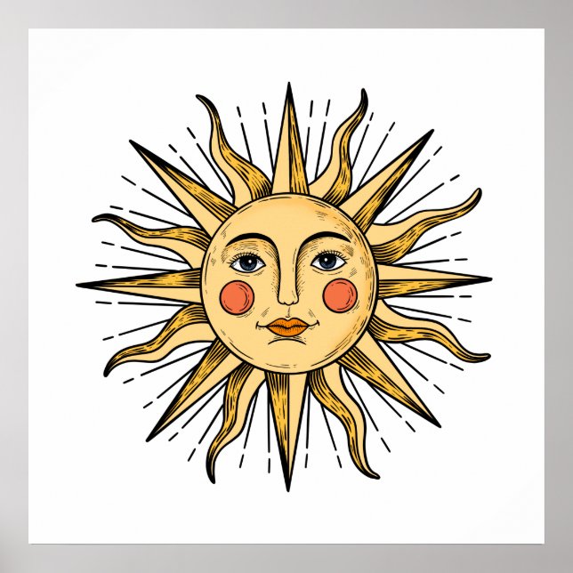 Gelbe Sonne mit Gesicht   24 x 24 Poster (Vorne)