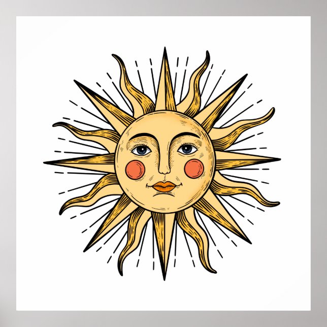 Gelbe Sonne mit Gesicht 40 x 40 Poster (Vorne)