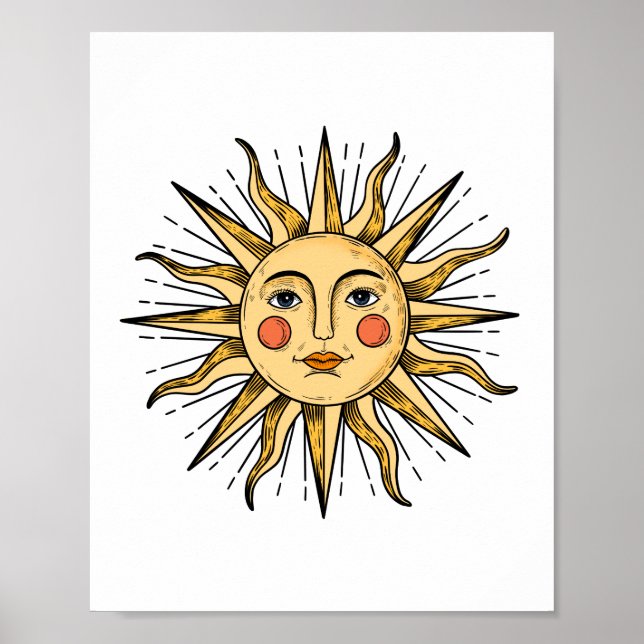 Gelbe Sonne mit Gesicht  Poster (Vorne)
