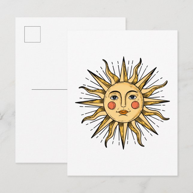 Gelbe Sonne mit Gesicht Postkarte (Vorne/Hinten)
