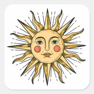 Gelbe Sonne mit Gesicht Quadratischer Aufkleber