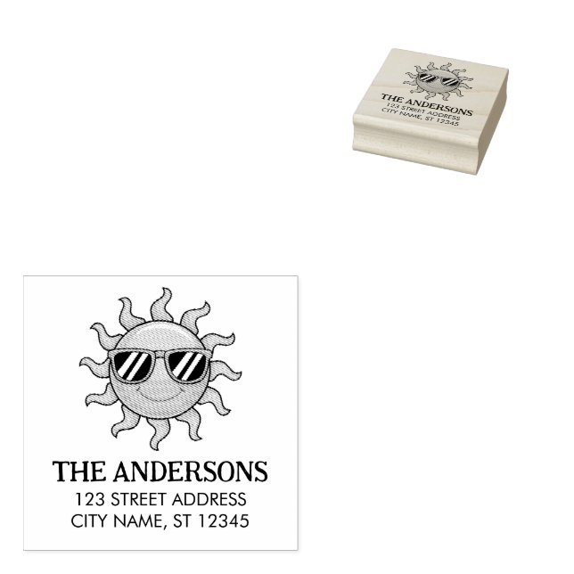 Gelbe Sonne mit Sonnenbrille Custom Return Addres Gummistempel (Stempel)