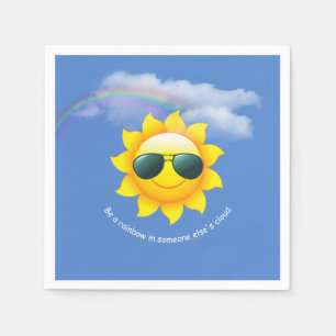Gelbe Sonne mit Sonnenbrille und Regenbogen Serviette