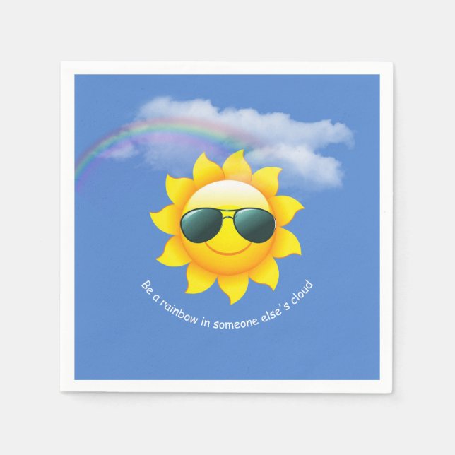 Gelbe Sonne mit Sonnenbrille und Regenbogen Serviette (Vorderseite)