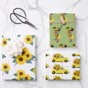 Gelbe Sonnenblume  Adventure Ethnic Girl   Floral  Geschenkpapier Set