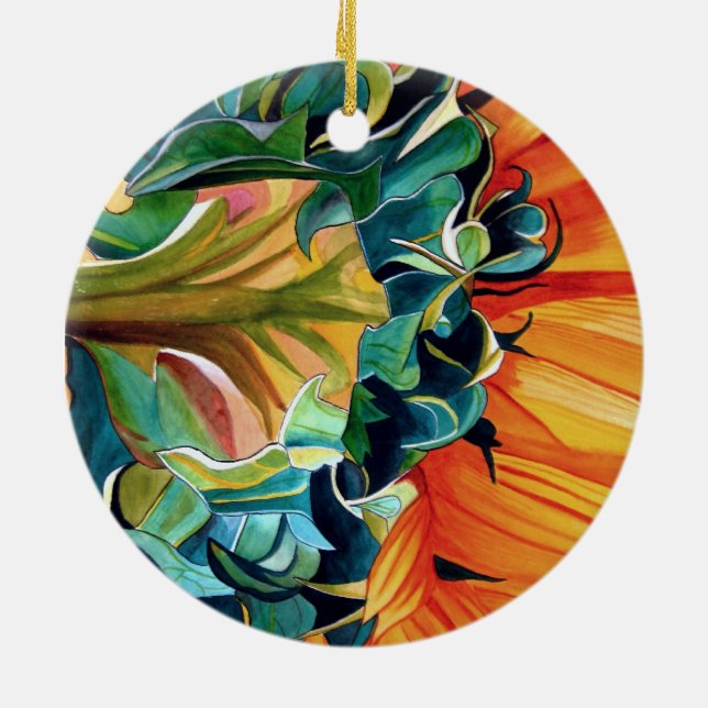 Gelbe Sonnenblume Aquarellmalerei Keramikornament (Hinten)