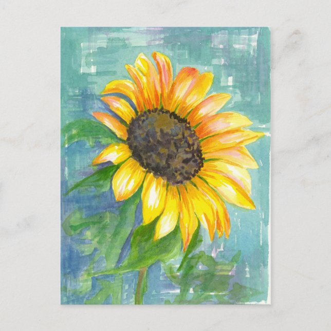 Gelbe Sonnenblume Aquarellmalerei Postkarte (Vorderseite)