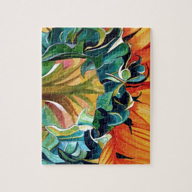 Gelbe Sonnenblume Aquarellmalerei Puzzle (Vertikal)