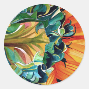 Gelbe Sonnenblume Aquarellmalerei Runder Aufkleber