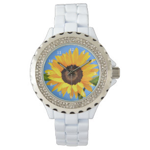 Gelbe Sonnenblume auf blauem Himmel - Sommer Armbanduhr