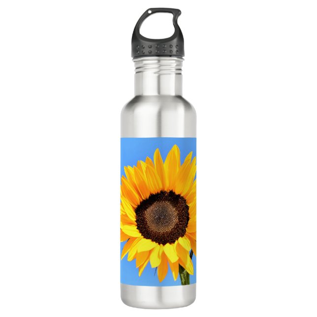 Gelbe Sonnenblume auf blauem Himmel - Sommer Edelstahlflasche (Vorderseite)