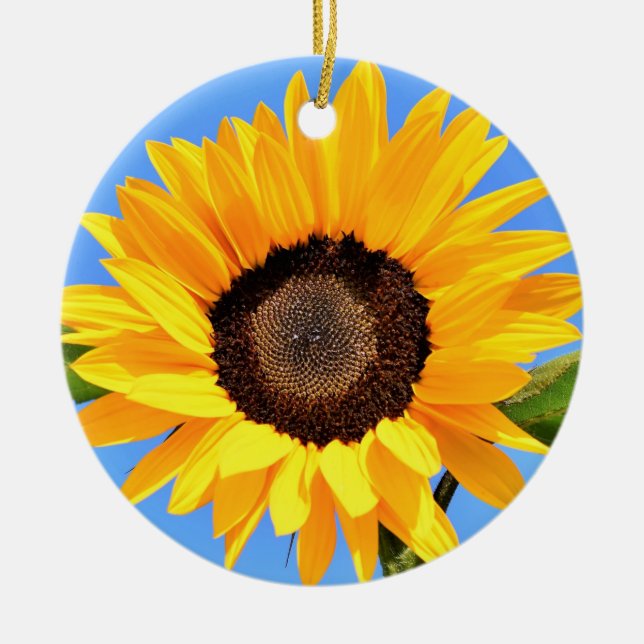 Gelbe Sonnenblume auf blauem Himmel - Sommer Keramik Ornament (Vorne)