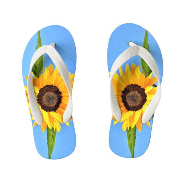 Gelbe Sonnenblume auf blauem Himmel - Sommer Kinderbadesandalen (Fußbett)
