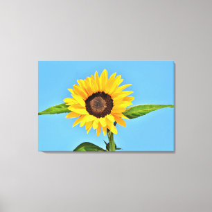 Gelbe Sonnenblume auf blauem Himmel - Sommer Leinwanddruck