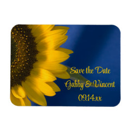 Gelbe Sonnenblume auf blauer Hochzeit Das Datum sp Magnet