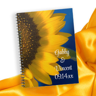 Gelbe Sonnenblume auf Blauer Hochzeit Notizblock