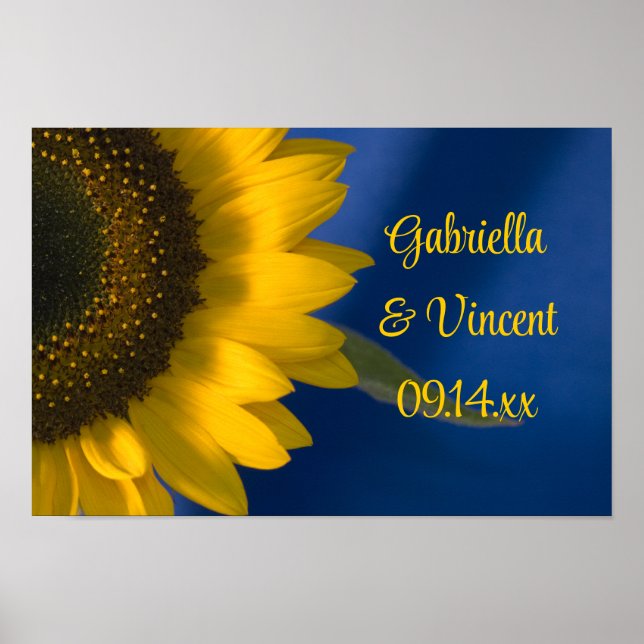 Gelbe Sonnenblume auf Blauer Hochzeit Poster (Vorne)