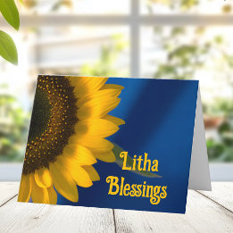 Gelbe Sonnenblume auf Blue Litha Sommersonne Karte