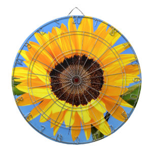 Gelbe Sonnenblume auf Blue Sky Dart Board Dartscheibe