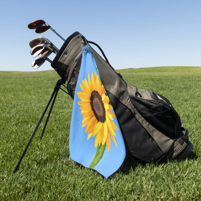 Gelbe Sonnenblume auf Blue Sky Golf Towel Sommer Golfhandtuch (Gras)