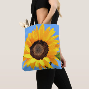 Gelbe Sonnenblume auf Blue Sky Totbeutel