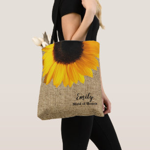 Gelbe Sonnenblume auf Burlap Wedding Party
