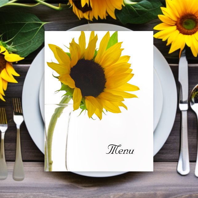Gelbe Sonnenblume auf der Speisekarte der weißen H (Set a cheerful table at your celebration event with the pretty Sunflower on White Wedding Menu.)