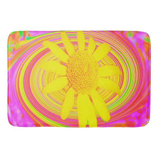 Gelbe Sonnenblume auf einem psychedelischen Swirl Badematte (Vorderseite)
