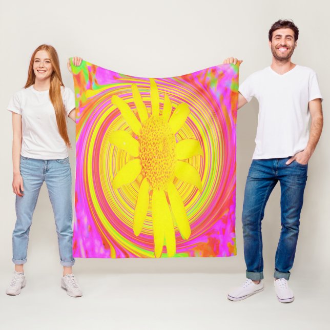 Gelbe Sonnenblume auf einem psychedelischen Swirl Fleecedecke (Beispiel)