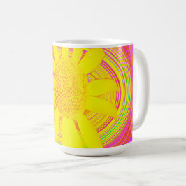 Gelbe Sonnenblume auf einem psychedelischen Swirl Kaffeetasse