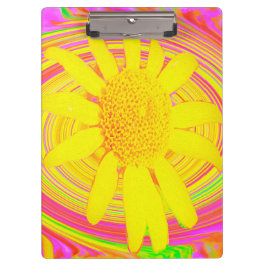 Gelbe Sonnenblume auf einem psychedelischen Swirl Klemmbrett