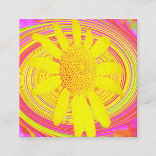 Gelbe Sonnenblume auf einem psychedelischen Swirl Rabattkarte (Vorderseite)