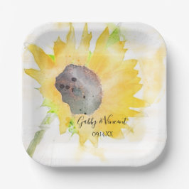 Gelbe Sonnenblume auf einer Hochzeit mit weißem Wa Pappteller