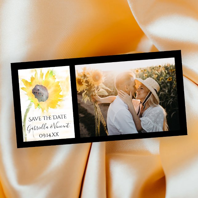Gelbe Sonnenblume auf einer Hochzeit mit weißem Wa Save The Date (Von Creator hochgeladen)