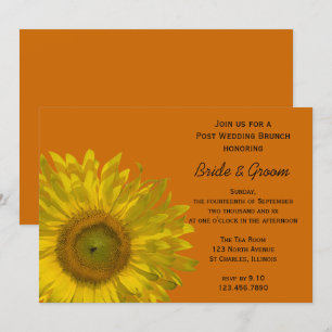 Gelbe Sonnenblume auf orangefarbenem Post-Hochzeit Einladung