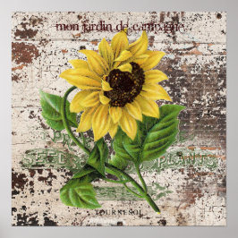 Gelbe Sonnenblume auf rustikalem Holzpaneel Poster