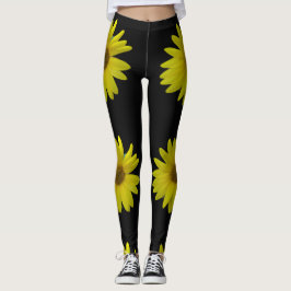Gelbe Sonnenblume auf schwarzem Hintergrund Leggings
