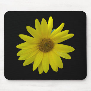 Gelbe Sonnenblume auf schwarzem Hintergrund Mousepad