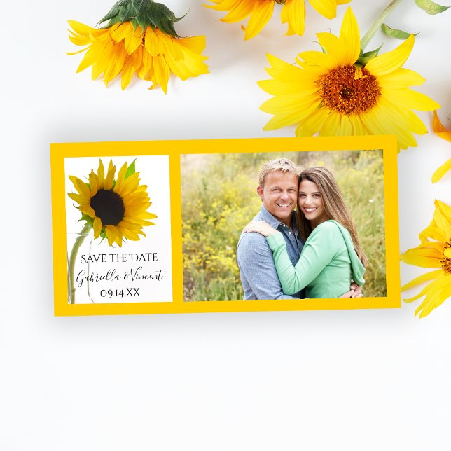 Gelbe Sonnenblume auf weißer Hochzeit Save the Dat Save The Date (Von Creator hochgeladen)