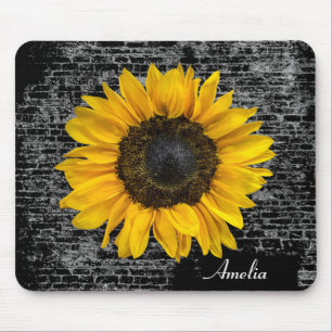 Gelbe Sonnenblume aus Ziegelstein Mousepad