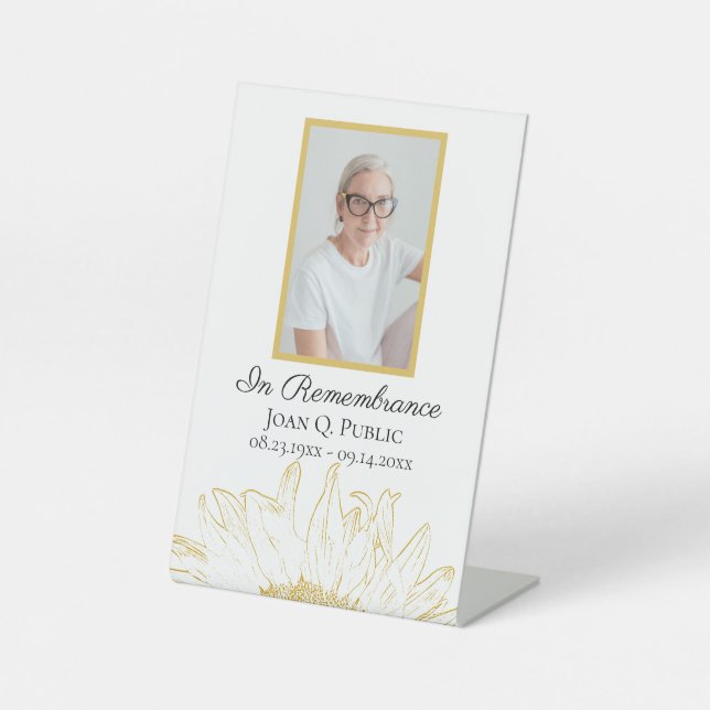 Gelbe Sonnenblume - Beerdigung des Lebens Sockelschild (Vorderseite)