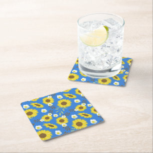 Gelbe Sonnenblume Blaue Hintergrundblume Floral Rechteckiger Pappuntersetzer